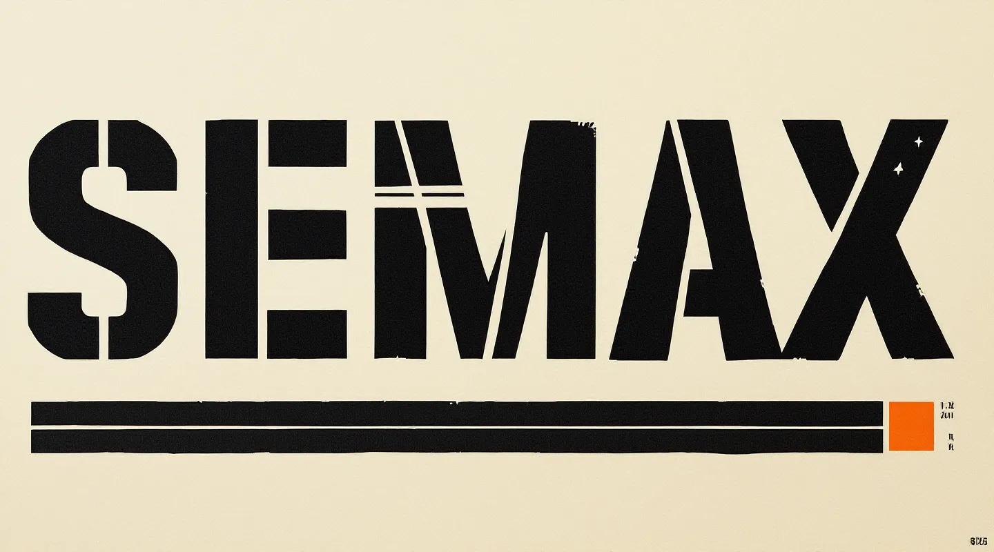 Monumental stencil-cut illustration of the word SEMAX above a black rule with the Russian Essential Drugs List approval date stamped beneath